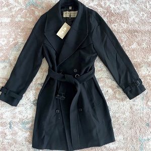 NWT Burberry Wool Cashmere Trench Size 10 Black